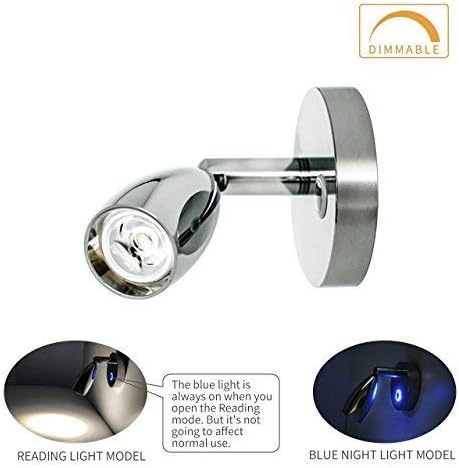 THALASSA RV 12V Reading Light Dimmable - Polished LED Berth Lights Book Lamp with Blue Circle Night Decorative Lighting Surface Mounted Near Bedside Under Cabinet in Trailer Boat Yacht Pack of 2