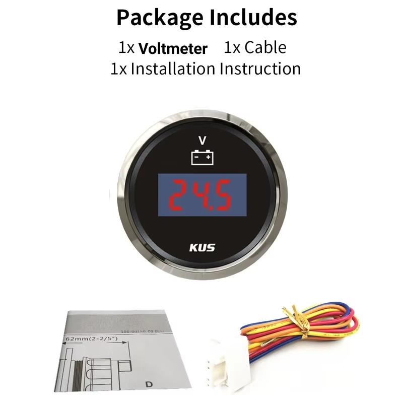 KUS 9-32vdc Digital Voltmeters Modification 52mm Waterproof Voltage Gauges Volt Meters with Red Backlight for Boat Auto Truck Rv