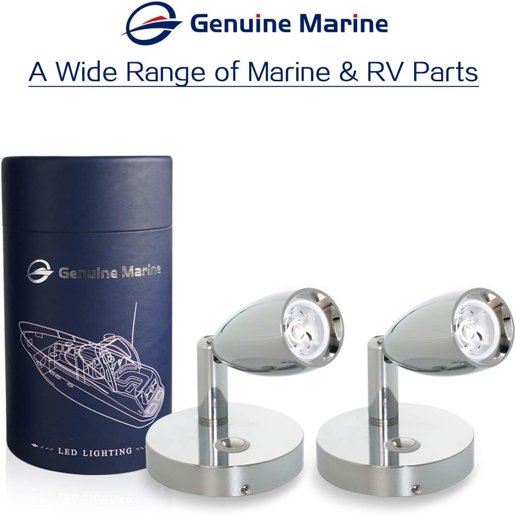 THALASSA RV 12V Reading Light Dimmable - Polished LED Berth Lights Book Lamp with Blue Circle Night Decorative Lighting Surface Mounted Near Bedside Under Cabinet in Trailer Boat Yacht Pack of 2