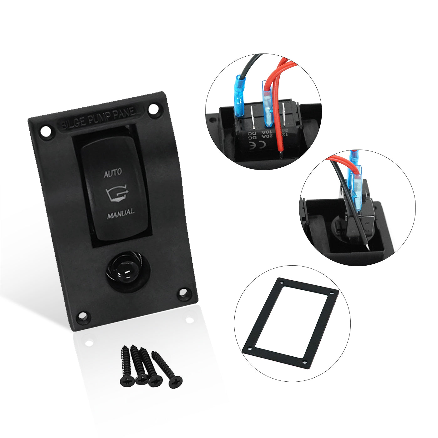 3-Position Bilge Pump Rocker Switch Panel, Automatic - Off - Manual Three Positions to Control The Pumps, DC 12v 24v with 10A Fuse Circuit Breaker, Auto/Hand-Driven with LED Indicator for Boat Ship