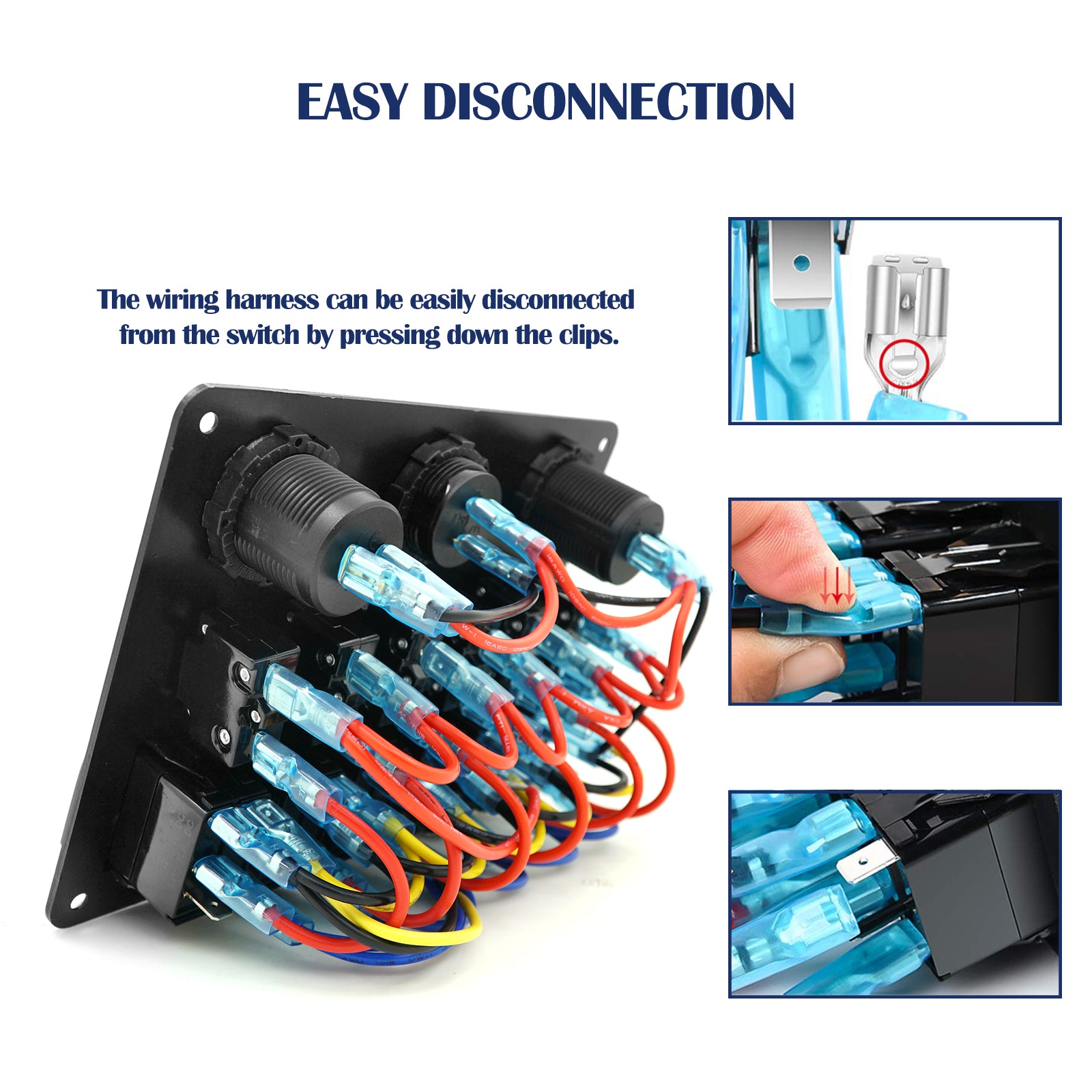 THALASSA 6 Gang Marine Boat Rocker Switch Aluminum Panel Waterproof with Circuit Breaker, Blue Digital Voltage Display, Dual PD+QC3.0 USB Outlet, Cigarette Lighter Port for Car Truck Rv Vehicles Yacht