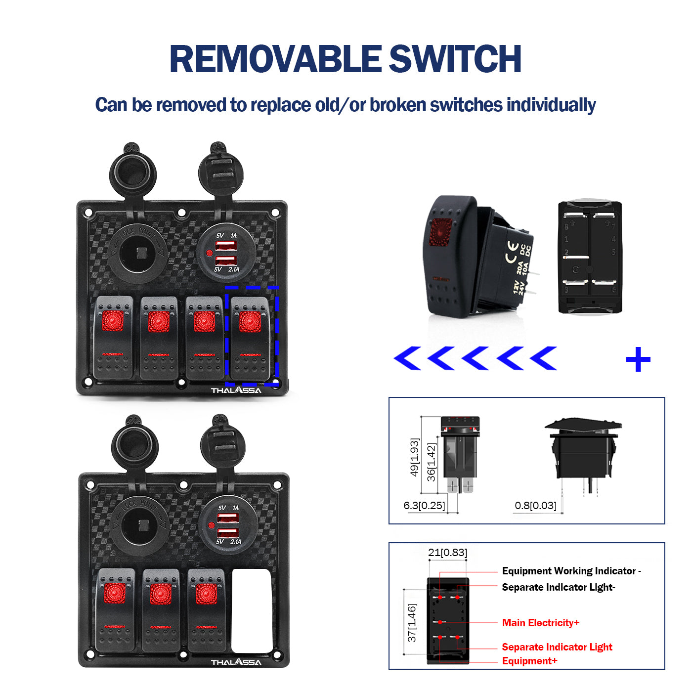 THALASSA 4 Gang Waterproof Marine Boat Rocker Switch Panel, 3.1A Dual – Thalassa Marine