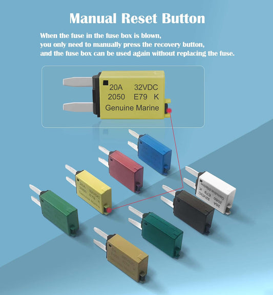Marine RV Car Truck Low Profile Mini Fuse Kit - 5A ATM Manual Reset Circuit Breaker Fuses for DC 12V/32V Systems