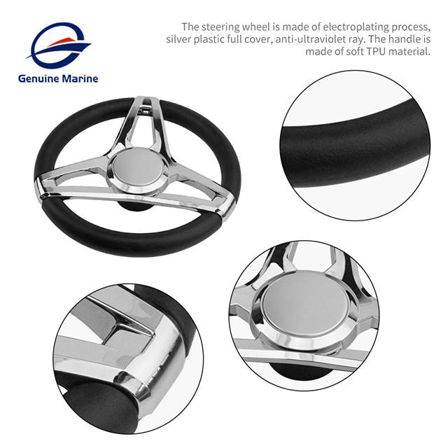 Genuine Marine Bright Silver stainless steel and PU leather Steering Wheel Special For Ship Yacht Boat
