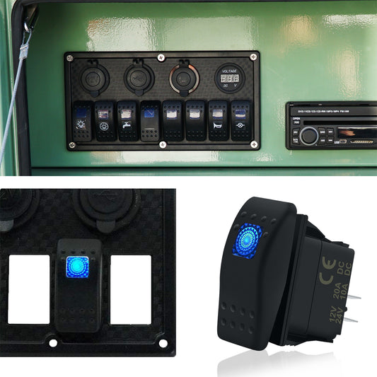12V/24V 20/10 Amp 3 Pin On Off Blue Rocker Switch