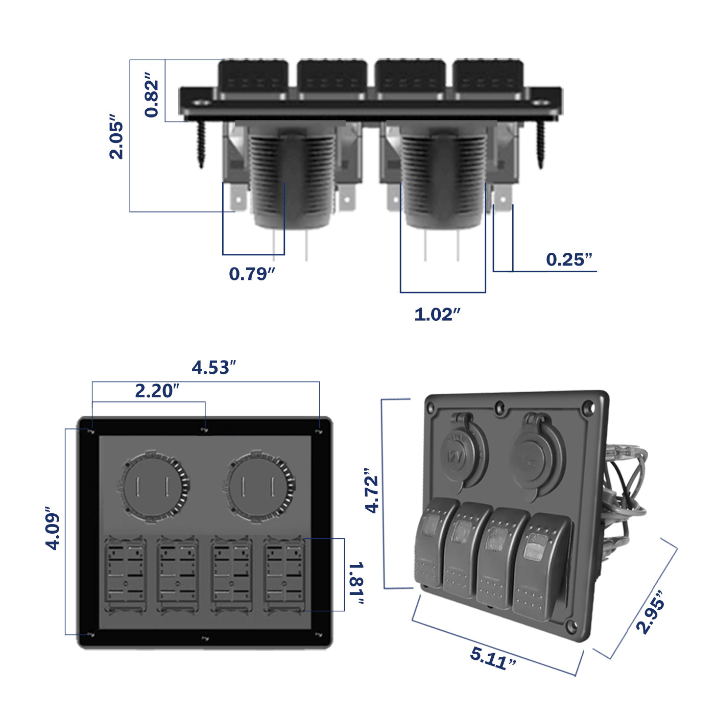 THALASSA 4 Gang Waterproof Marine Boat Rocker Switch Panel, 3.1A Dual – Thalassa Marine