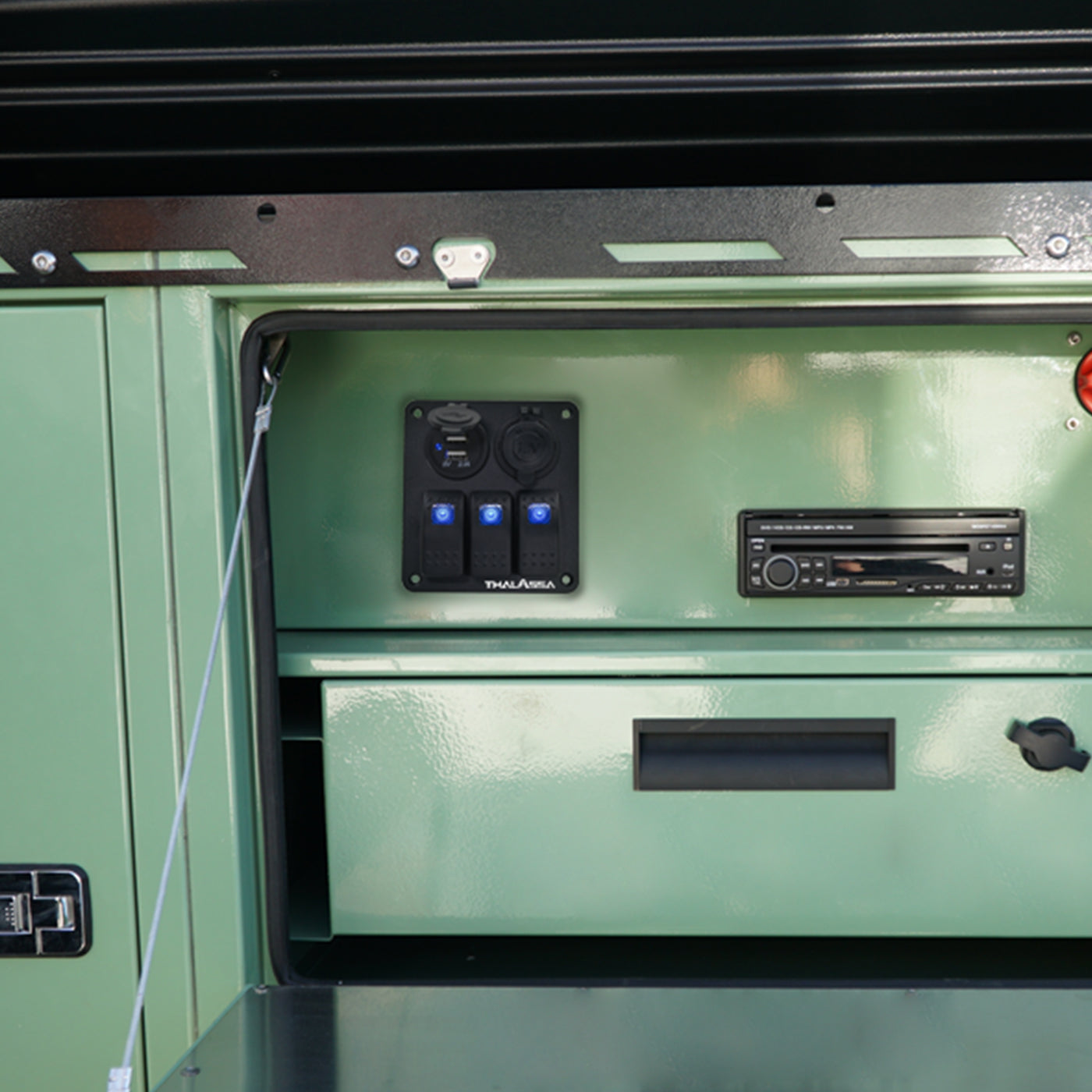 GenuineMarine-THALASSA  3 Gang Rocker Switch Panel 12V 24VDC Waterproof Multi-Function Aluminum Alloy with Dual USB Charger Socket & Cigarette Lighter Socket for Cars Rvs Trucks - THALASSA