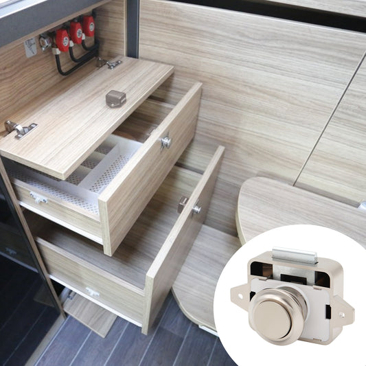 LENKRAD 10 Packs Push Button Latch for cabinets Keyless Push Button, Nickel Push Button Cabinet Door Latch for RV Motorhome Camper Caravan - THALASSA