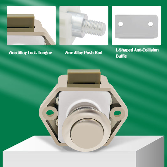 LENKRAD 10 Packs Push Button Latch Door Latch, Nickel Push Button Cabinet Knobs for Caravan Yacht Boat Motorhome Cabinet Drawer, ABS & Zinc Alloy - THALASSA