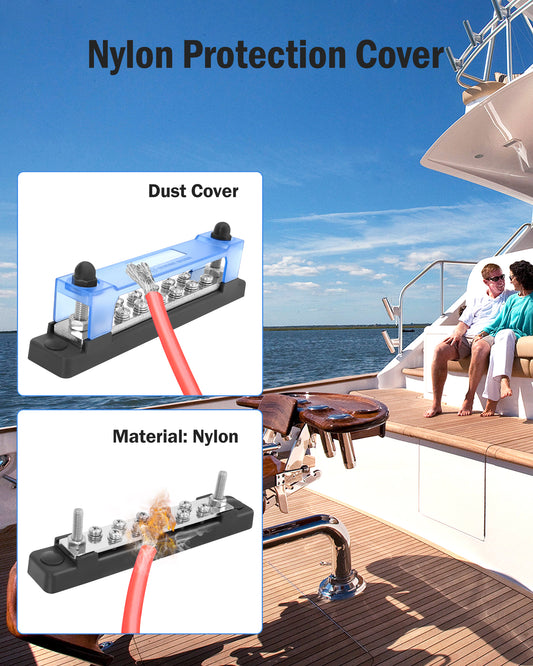 LENKRAD 2 Packs 150A Battery Bus Bar - 10 Terminal Power Distribution Block Bus Bars with Ring Terminals, 10 Way 8/32" Screws, 2 Way 1/4" Studs