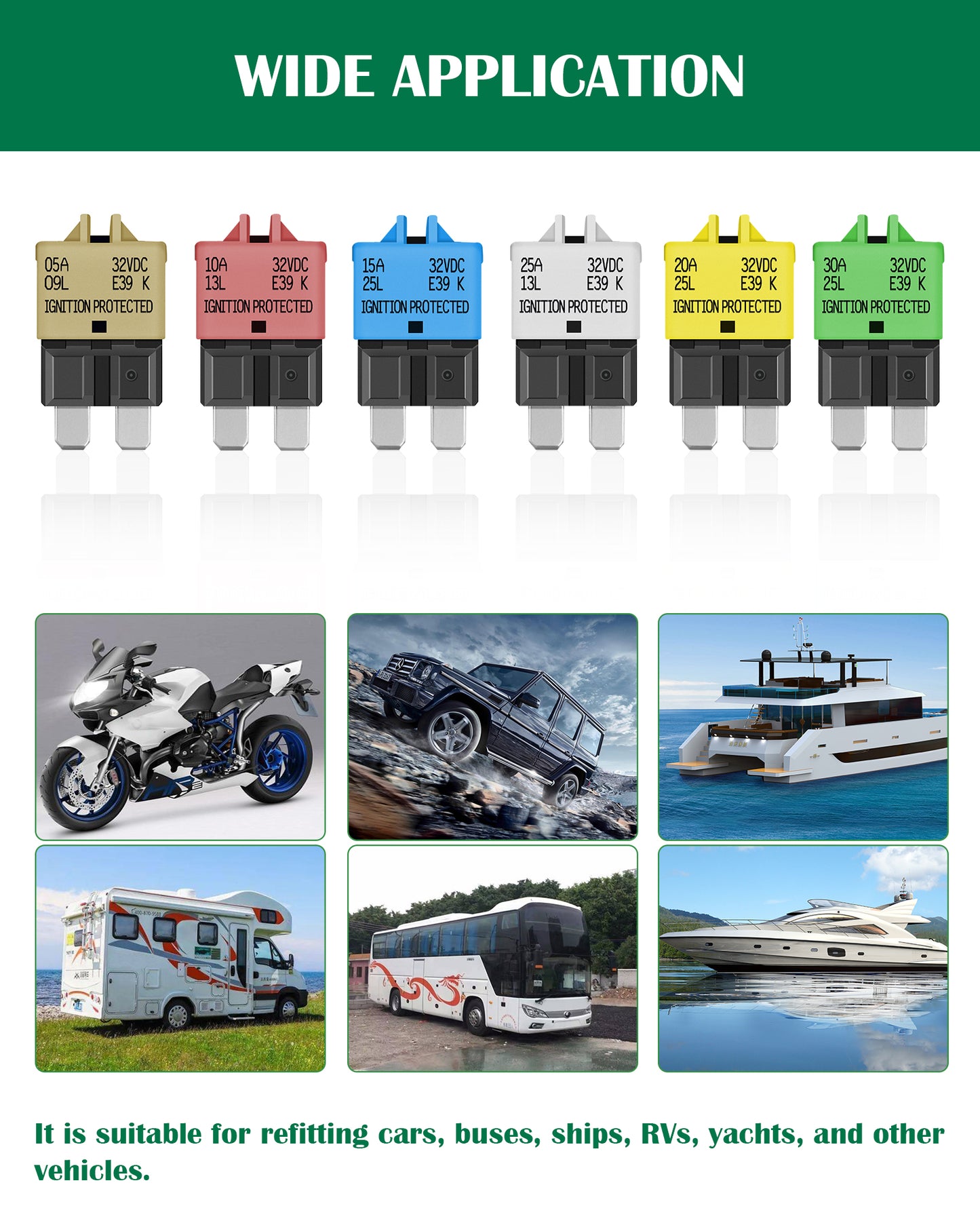 LENKRAD 6 Packs Fuse Circuit Breaker Low Profile ATC/ATO Resettable Fuse 5A 10A 15A 20A 25A 30A (Mixed), 12V-32V - THALASSA