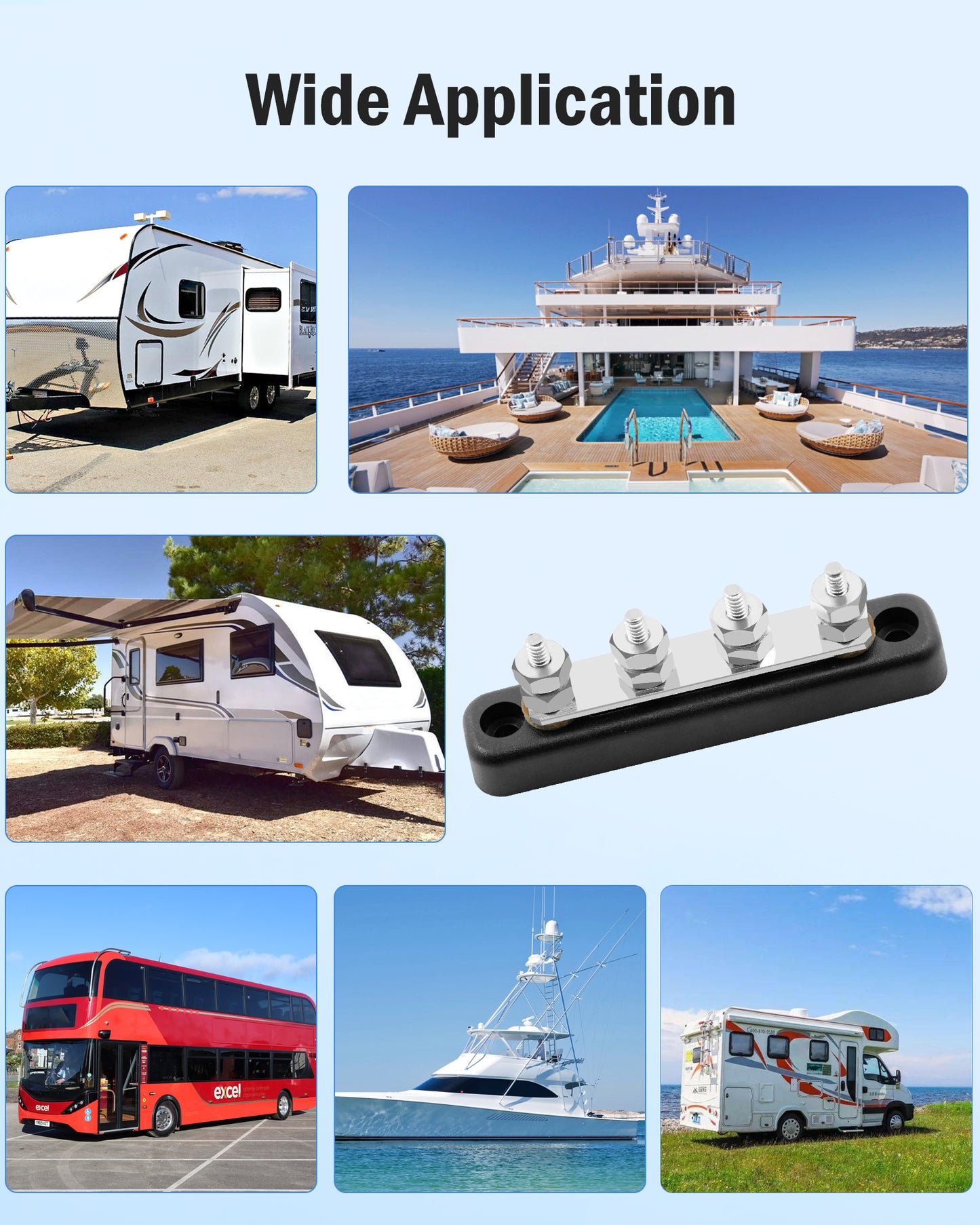 GenuineMarine 4 Terminal 150A Studs Bus bar Power Distribution Block - THALASSA