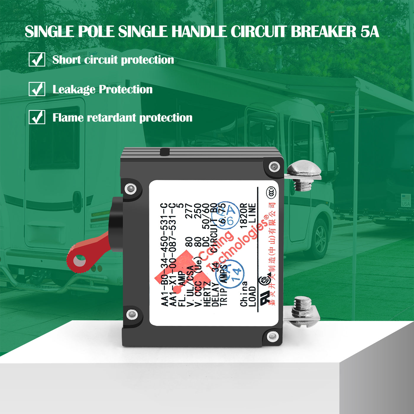 GenuineMarine 5/10/15/20/25/30/35/40/50A Toggle Electric Magnetic Circuit Breaker ON/Off One Pole Red Handle - THALASSA