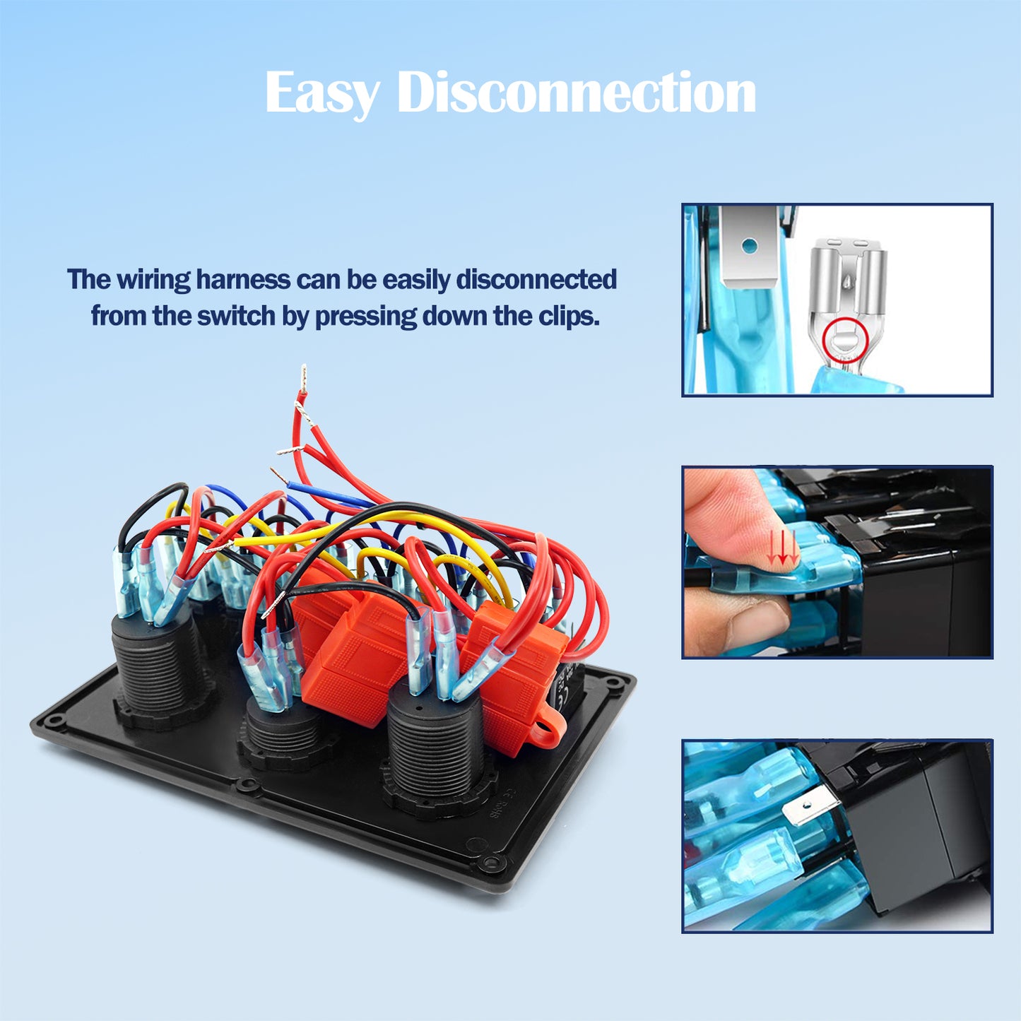 THALASSA 4/6 Gang Rocker Switch Panel, 12V/24V Waterproof Blue LED Lighted Toggle Fuse Breaker Protected Control with 12 Volt Marine USB Power Outlet for Car Boat RV Scooter Truck Vehicles - THALASSA