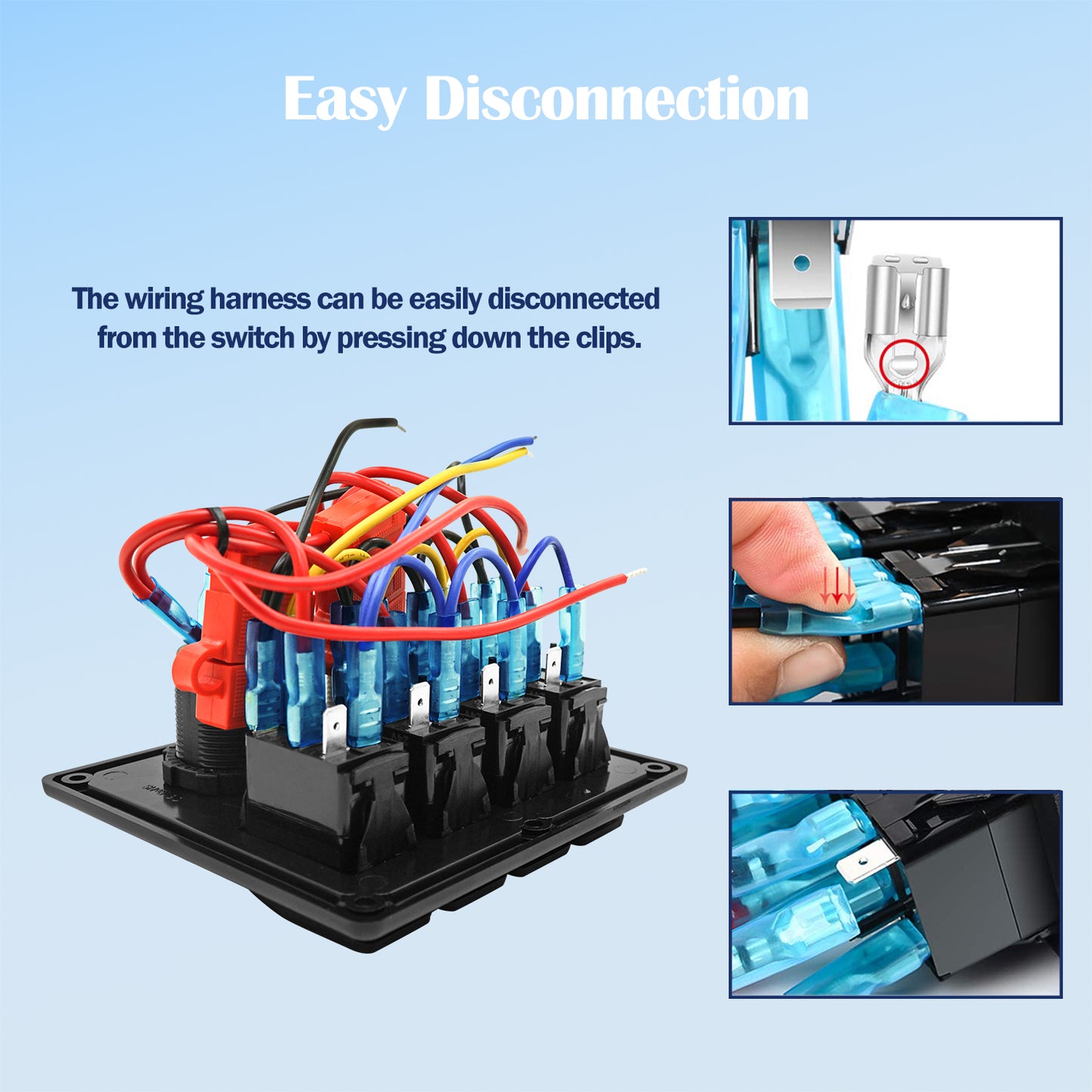 THALASSA 4/6 Gang Rocker Switch Panel, 12V/24V Waterproof Blue LED Lighted Toggle Fuse Breaker Protected Control with 12 Volt Marine USB Power Outlet for Car Boat RV Scooter Truck Vehicles - THALASSA