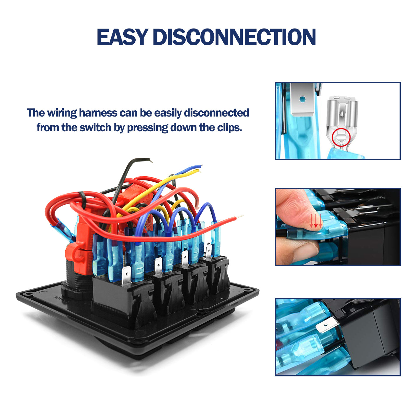 THALASSA 4/6 Gang Rocker Switch Panel, 12V/24V Waterproof Blue LED Lighted Toggle Fuse Breaker Protected Control with 12 Volt Marine USB Power Outlet for Car Boat RV Scooter Truck Vehicles - THALASSA