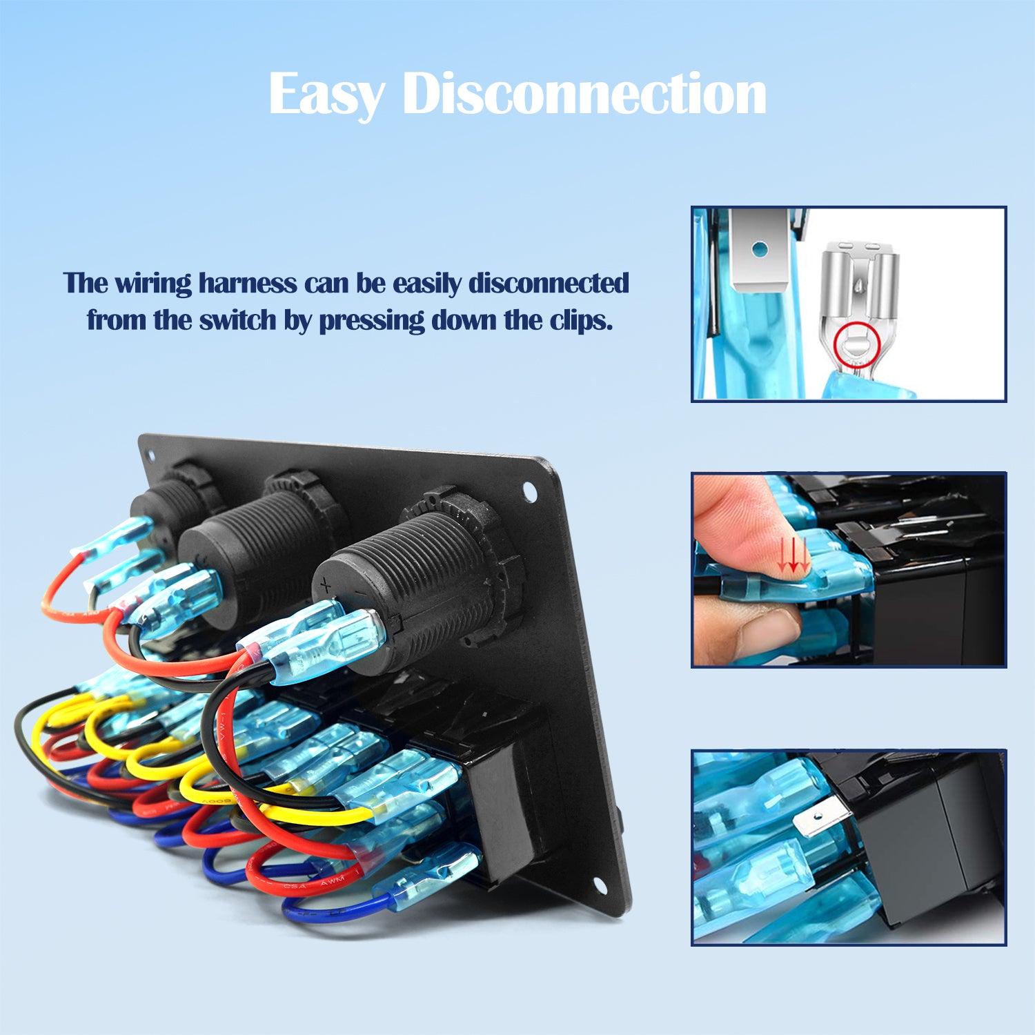 THALASSA 6 Gang Blue LED Rocker Switch Panel 12V Waterproof with 3.1A Dual USB Slot Socket for Car Rv Vehicles Truck - THALASSA