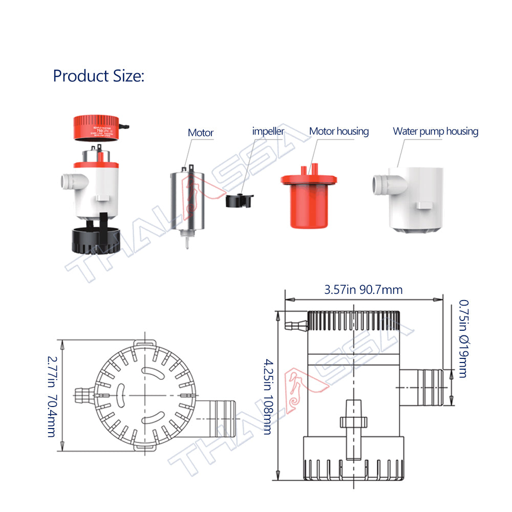 Bilge Pump 12 Volt DC Small Drainage Pump, Pump, Marine Yacht, Ship, Fishing Boat, Submersible Pump - GenuineMarine