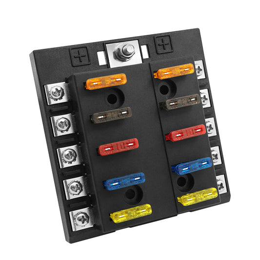GenuineMarine 12-Way 32V Waterproof Blade ATO/ATC/ATS Fuse BlockLED Warning Indicator Damp-Proof Cover - 12 Circuits with Negative Bus Fuse Box Holder for RV SUV Car Truck Boat - THALASSA