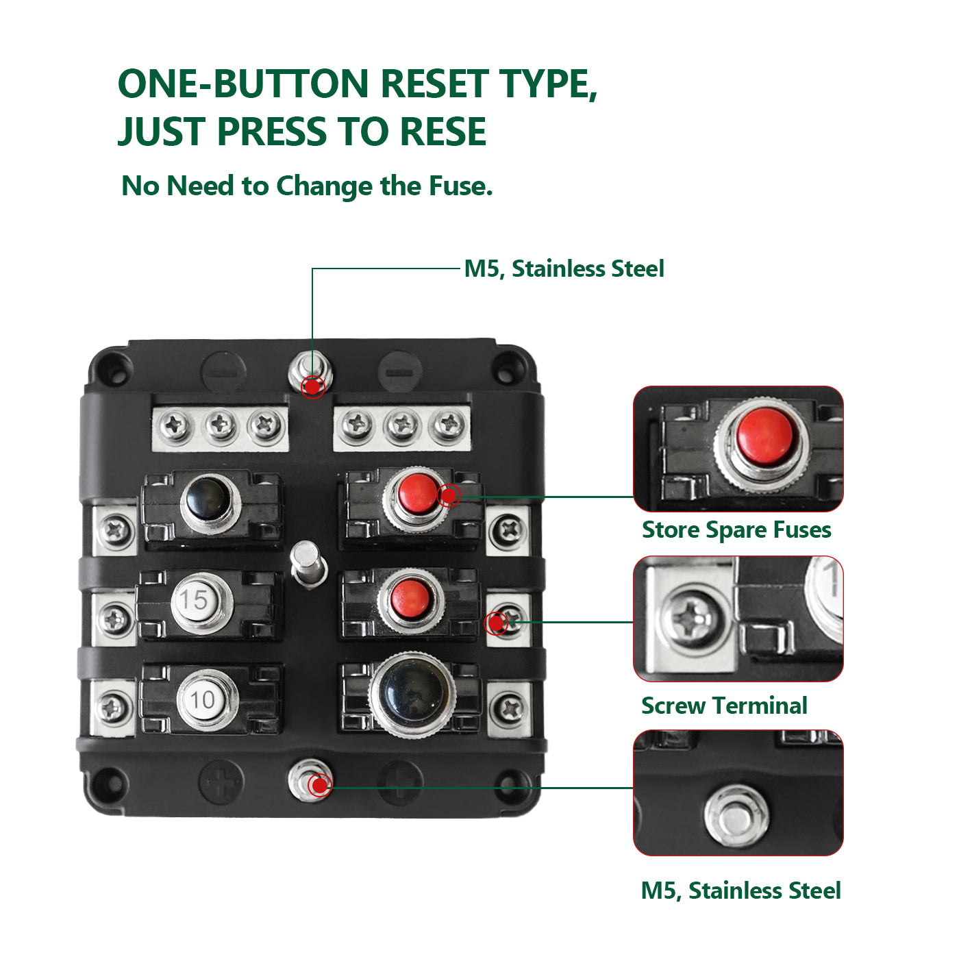 LENKRAD 6 Way Blade Fuse Box W/Negative Bus for ATC/ATO Fuse Box with Ground, LED Indicator & Protection Cover, 10-30V DC - THALASSA