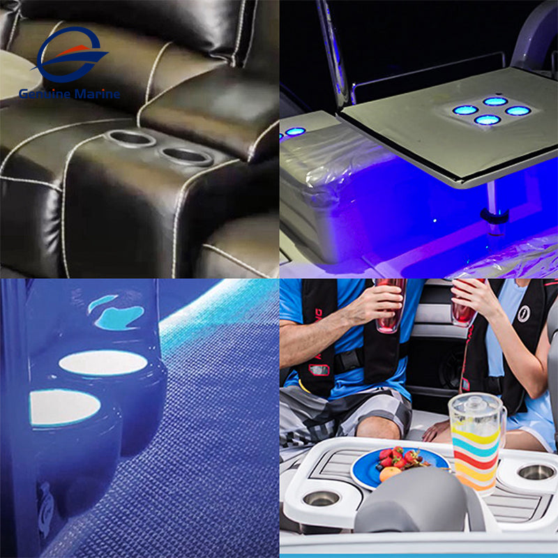 2Pcs Blue LED Stainless Steel Cup Holder with Drain - GenuineMarine