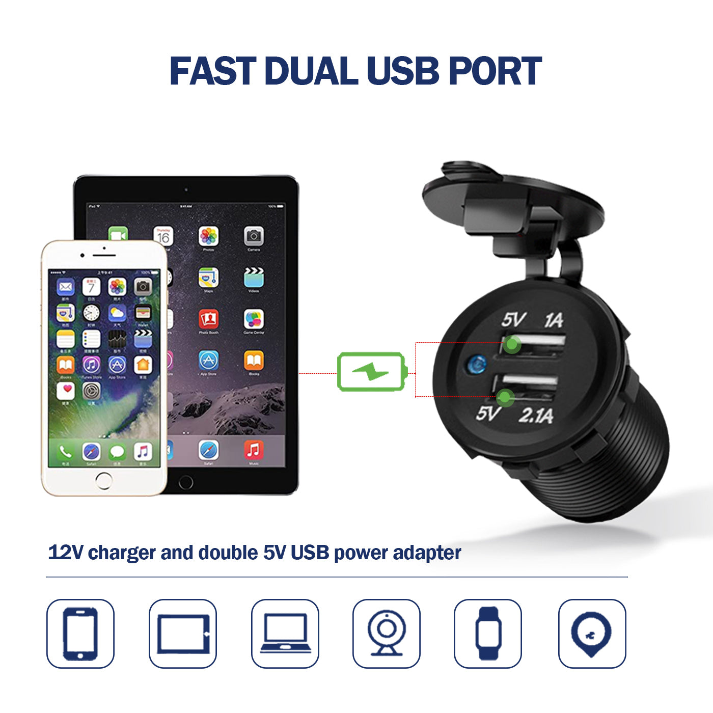 THALASSA 4/6 Gang Rocker Switch Panel, 12V/24V Waterproof Blue LED Lighted Toggle Fuse Breaker Protected Control with 12 Volt Marine USB Power Outlet for Car Boat RV Scooter Truck Vehicles - THALASSA