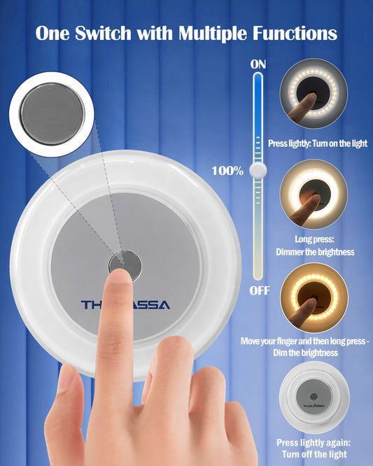 GenuineMarine 1/2/4/6PK RV Boat Touch Ceiling LED Light DC 12V 3W 2800K Soft White, Small Base, Full Aluminum Tap Light, Stepless Dimmable, Surface Mount and Hidden Fasteners Design for New Installion - THALASSA