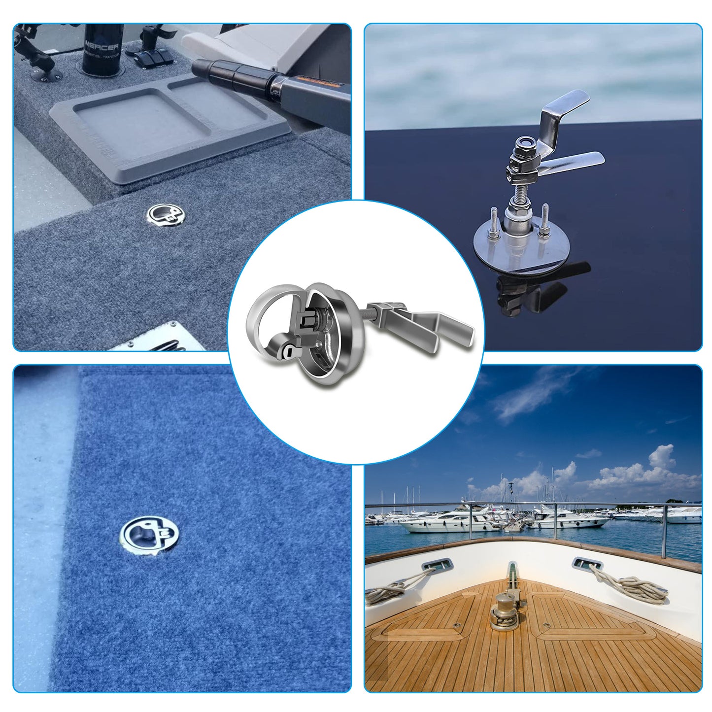 Nerites Boat Floor Buckle Hatch Latch Marine Grade 316 Stainless Steel Flush Turning Lift Handle Lock Style with 2 Keys and 2 Screws