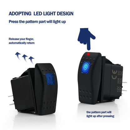 12V/24V 20/10 Amp 3 Pin On Off Blue Rocker Switch 