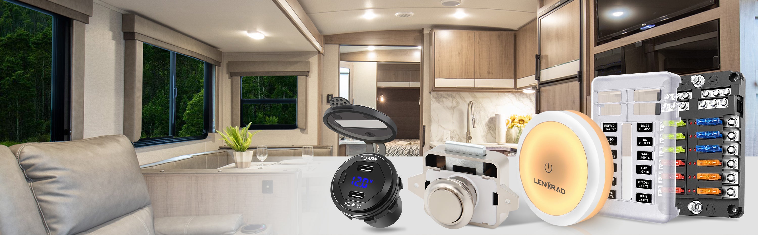One Stop Shop for Boat RV Accessories-rv ceiling light,fuse block,push lock,usb socket