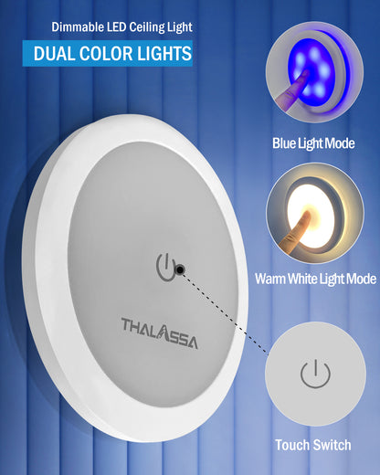 6W 12V Dual Color Touch Ceiling Light, 12 Volt led Lights for rv Interior, 12 Volt Ceiling Lights for rv Interior (White & Bule) D106MM