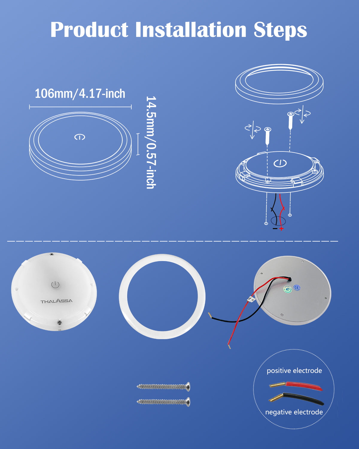 6W 12V Dual Color Touch Ceiling Light, 12 Volt led Lights for rv Interior, 12 Volt Ceiling Lights for rv Interior (White & Bule) D106MM