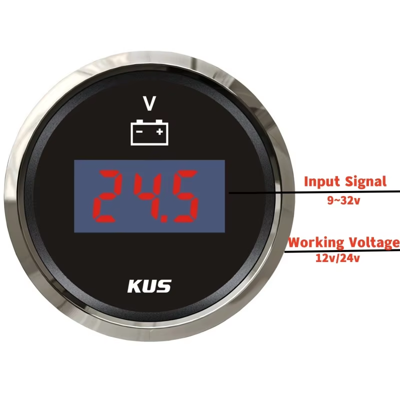 KUS 9-32vdc Digital Voltmeters Modification 52mm Waterproof Voltage Gauges Volt Meters with Red Backlight for Boat Auto Truck Rv