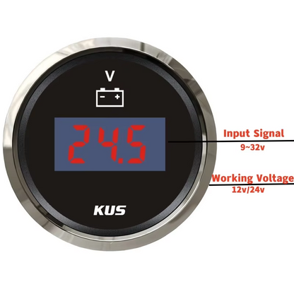 KUS 9-32vdc Digital Voltmeters Modification 52mm Waterproof Voltage Gauges Volt Meters with Red Backlight for Boat Auto Truck Rv