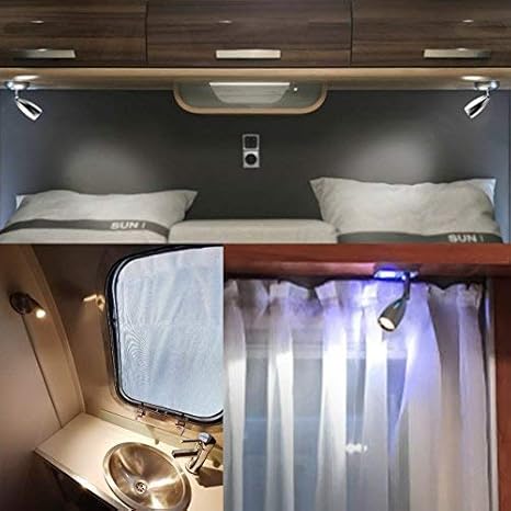 THALASSA RV 12V Reading Light Dimmable - Polished LED Berth Lights Book Lamp with Blue Circle Night Decorative Lighting Surface Mounted Near Bedside Under Cabinet in Trailer Boat Yacht Pack of 2