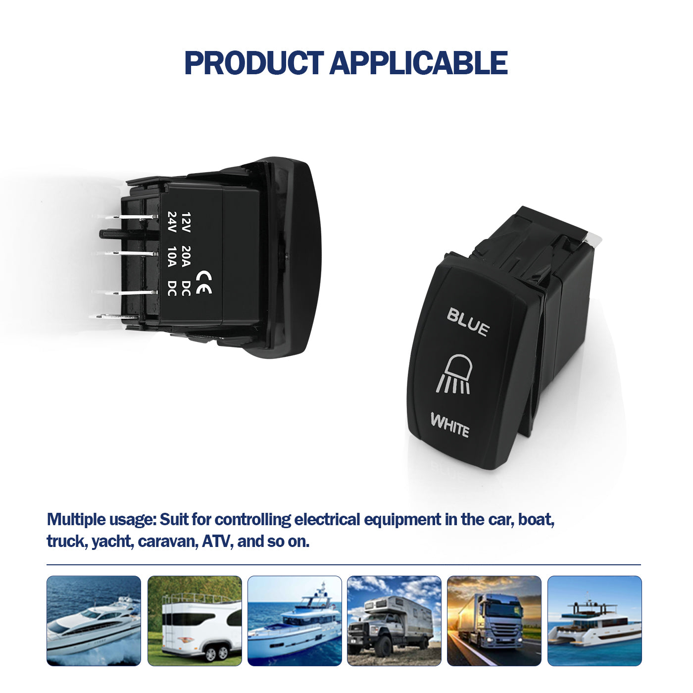 12V 4 Pin Blue On Off On Rocker Contual Switch, Also for Installation ...