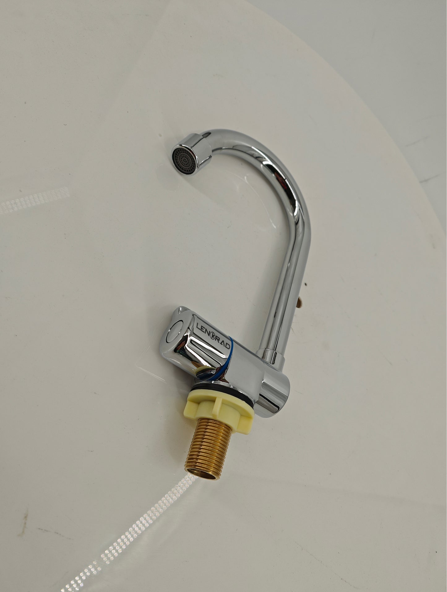 LENORAD single cooling kitchen faucet | 360 rotating high bending design | Special for RV/yacht/small apartment | Chrome-plated rust-proof and durable | 4-point connector ready to use