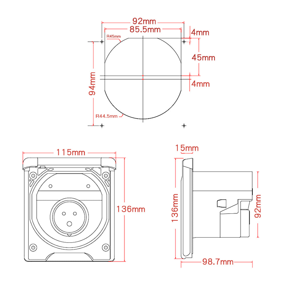 THALASSA 16A Waterproof Shore Power Socket Plug High-performance Industrial Plastic Rugged and Corrosion-Resistant Special for Motorhomes - THALASSA