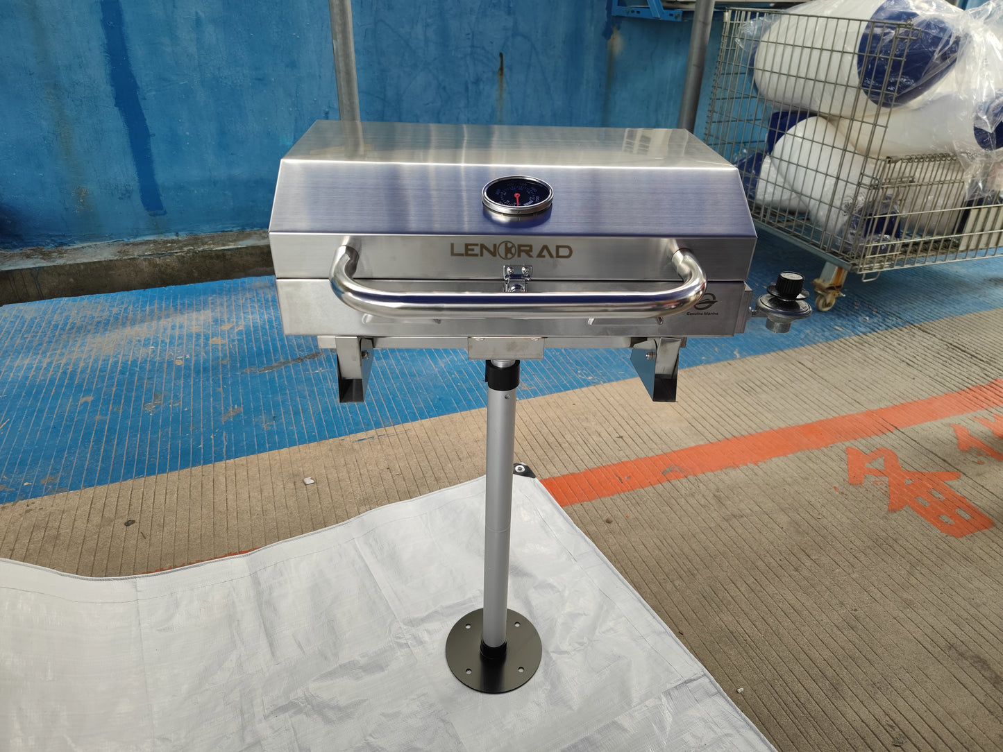 LENORAD Marine Stainless Steel Barbecue | 304 stainless steel+height-adjustable column | With thermometer/igniter | Suitable for yachts/sailboats/docks | Rustproof, durable and easy to clean