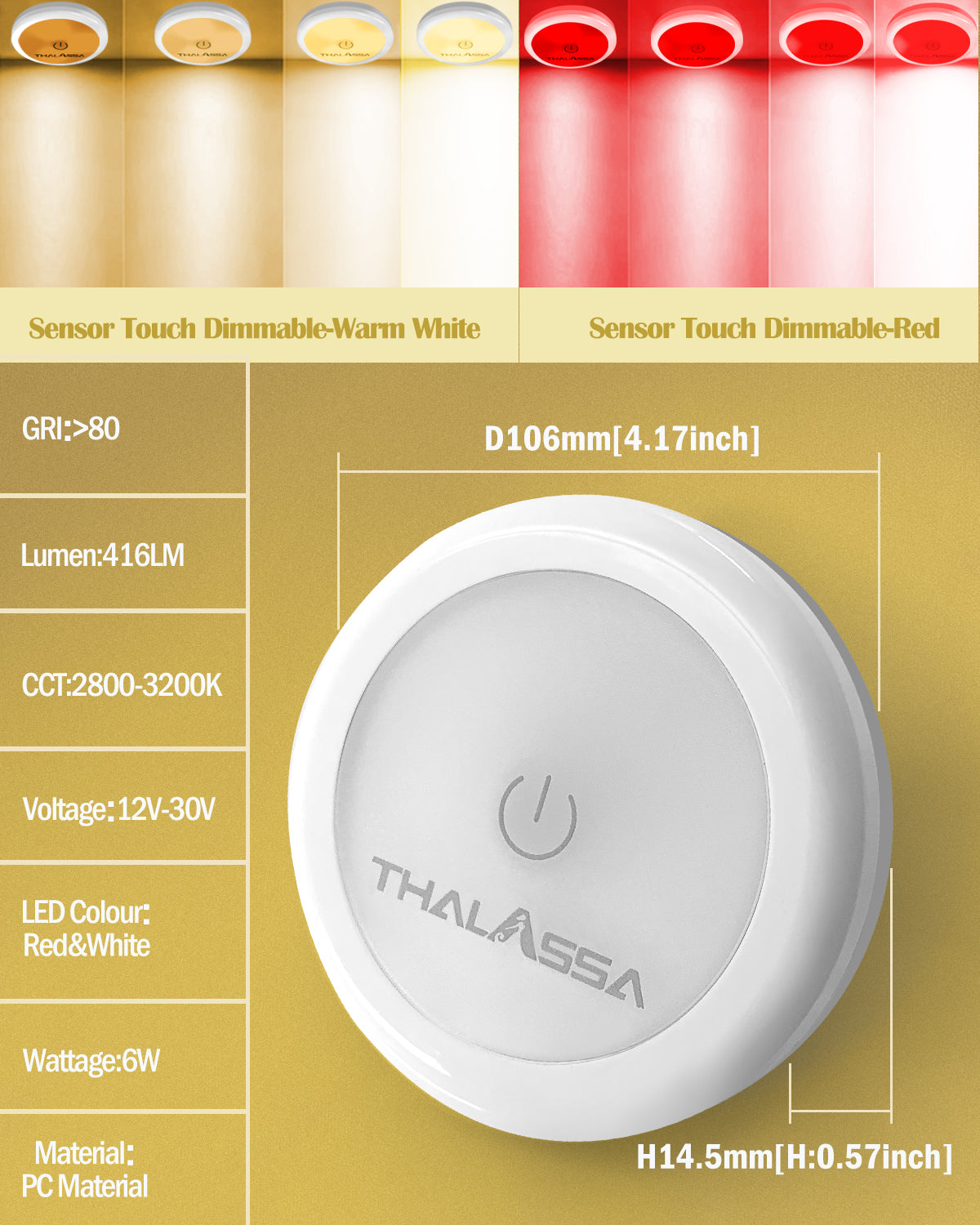 THALASSA 6W 12V Dual Color Touch Ceiling Light, 12 Volt led Lights for rv Interior, 12 Volt Ceiling Lights for rv Interior (White & Red) D106MM