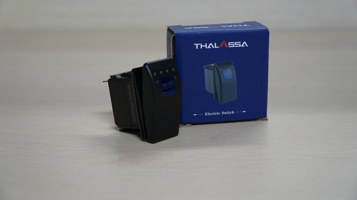 THALASSA Waterproof LED Rocker Switch | 12V/24V 20A SPST ON/OFF | Blue Indicator Light | For Marine/RV/ATV/Truck Electrical Control