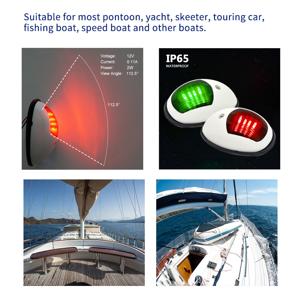GenuineMarine-THALASSA 2pcs/A Pair 12V/24V Navigation LED Bow Side Light Waterproof Outdoor Emergency  Lamp Red & Green for Yacht Boat - THALASSA
