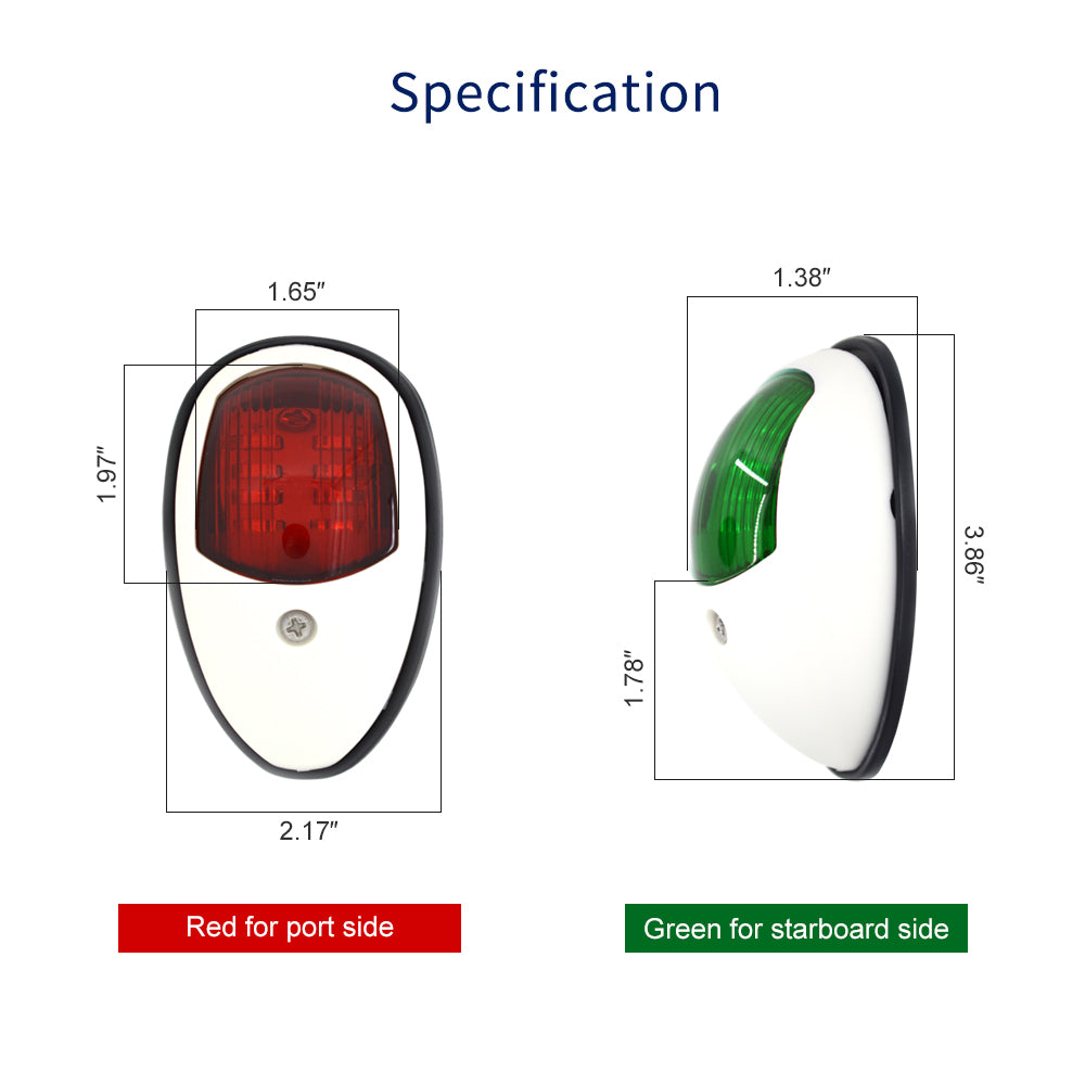 GenuineMarine-THALASSA 2pcs/A Pair 12V/24V Navigation LED Bow Side Light Waterproof Outdoor Emergency  Lamp Red & Green for Yacht Boat - THALASSA