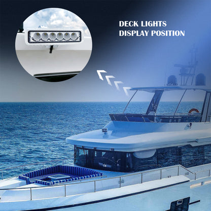 THALASSA 12/24V Dual Color Marine LED Spreader Flood Deck Light for Boat IP67 DC 10-30V with 316L Stainless Steel Bracket, White/Black Housing Waterproof Dock Lights