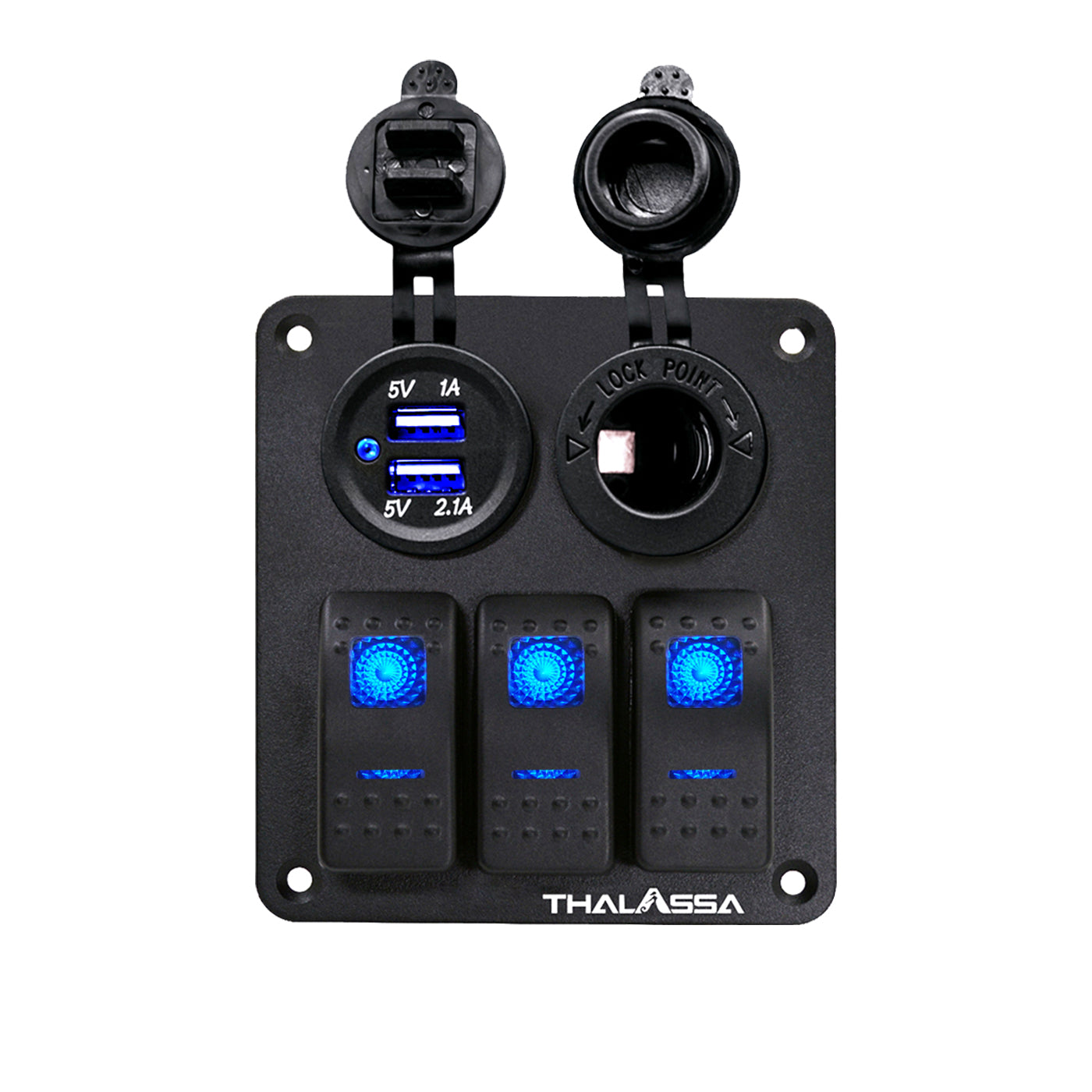 GenuineMarine 3/4 Gang Rocker Switch Panel 12V LED Lighted Fuse Breaker Protected - THALASSA