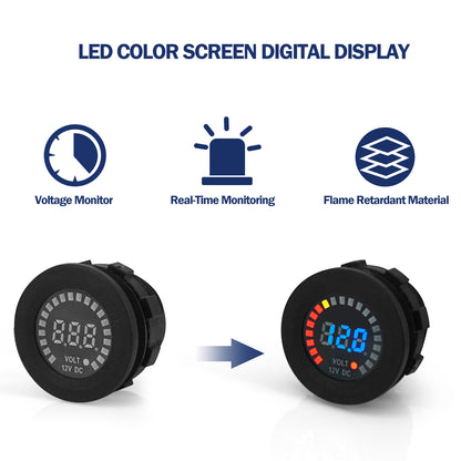 12V DC Voltmeter Color LED Digital Display 5-15V Battery Monitoring - THALASSA
