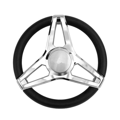 Genuine Marine Bright Silver stainless steel and PU leather Steering Wheel Special For Ship Yacht Boat