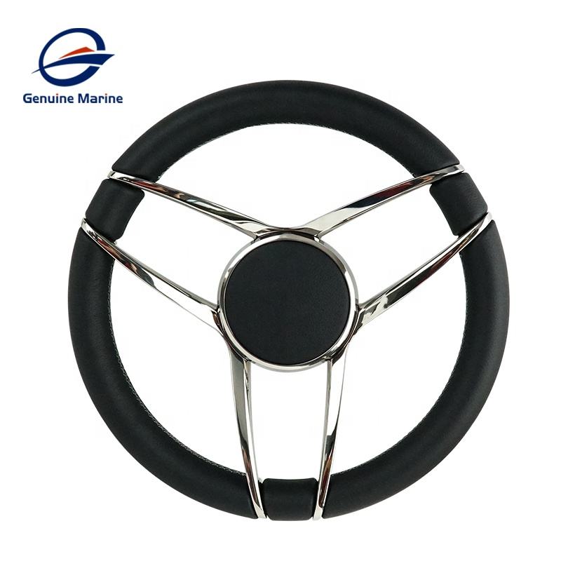 Genuine Marine 350mm S.S.316 316 And Leather Material Steering Wheel GM-HW-W3032