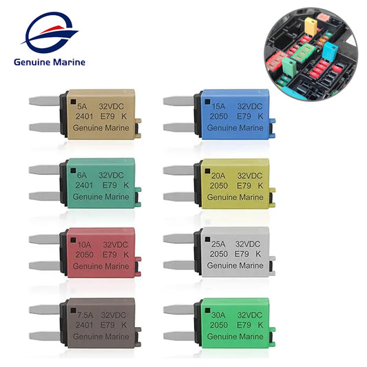 Marine RV Car Truck Low Profile Mini Fuse Kit - 5A ATM Manual Reset Circuit Breaker Fuses for DC 12V/32V Systems