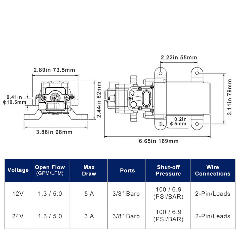 GenuineMarine-THALASSA SEAFLO 22 Series 1.3GPM 100PSI Automatic Marine Water Diaphragm Pump 12V Self Priming Electric High Pressure for Boat RV Caravan